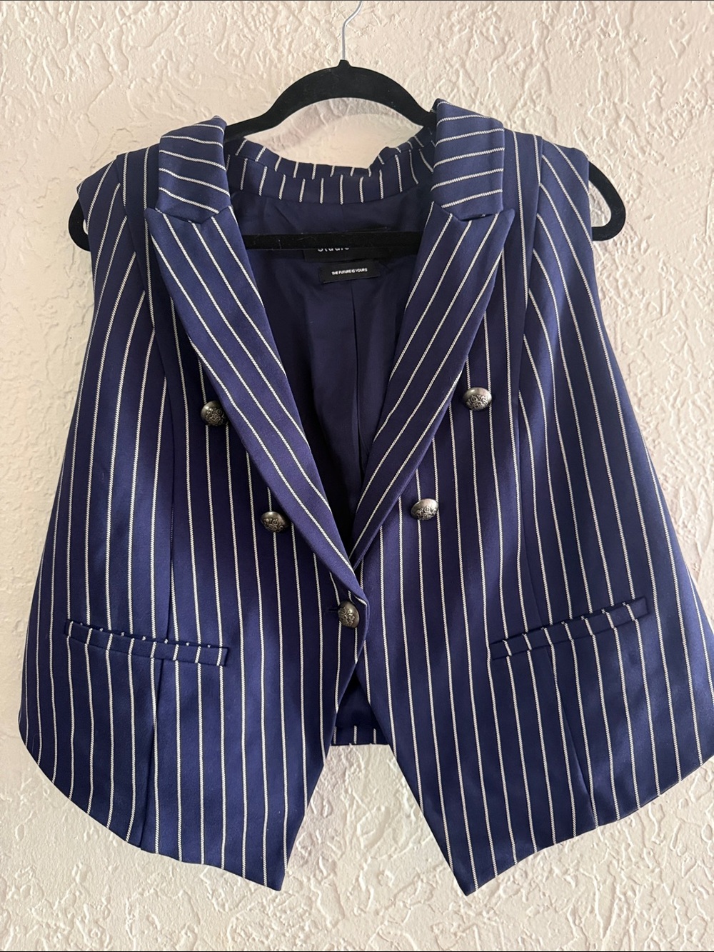 torrid Navy and White Pinstripe Double-Breasted Vest